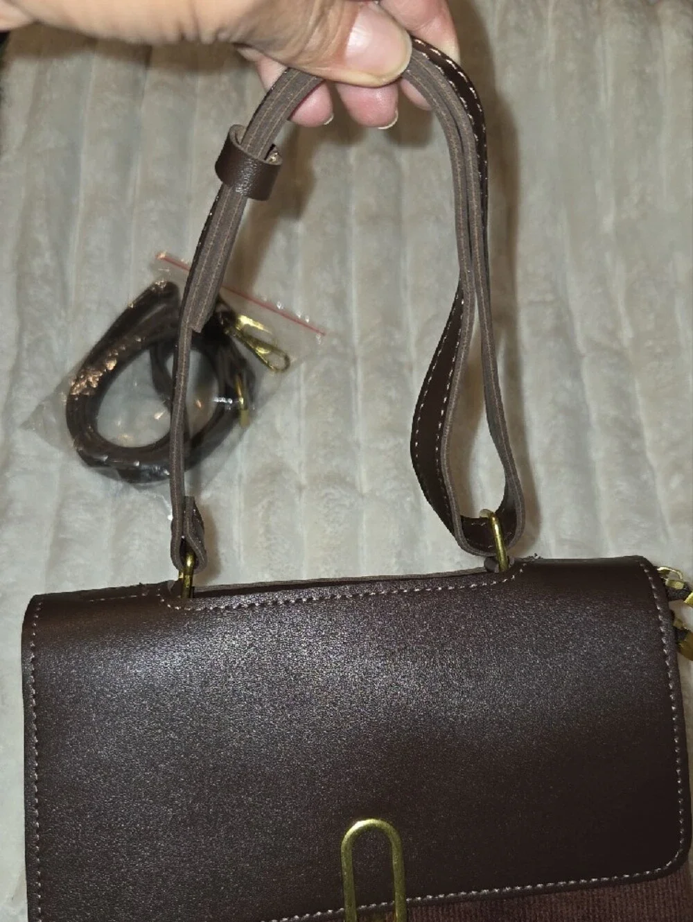 Brown Women's Top-Handle Crossbody Bag with Gold Hardware